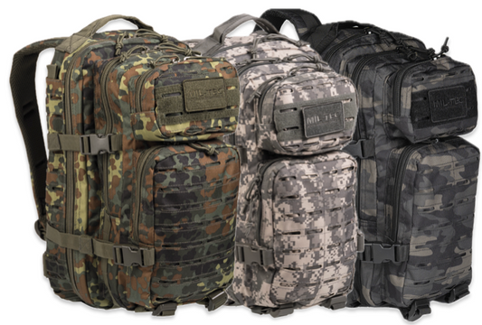 US ASSAULT PACK SMALL LASER CUT CAMO. in 3. Farben