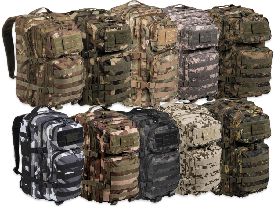 US ASSAULT PACK LARGE CAMO. in 10. Farben